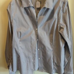Anne Klein Navy and White Striped Dress Shirt